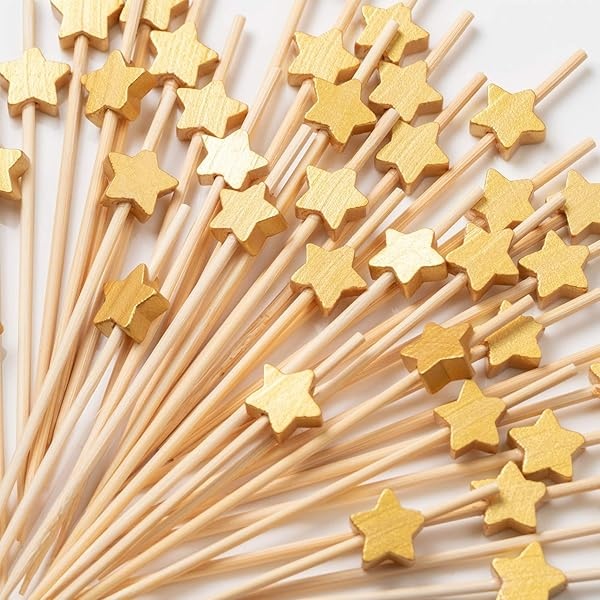 Palillos de madera hechos a mano para cócteles, 100 palillos de cóctel, suministros para fiestas, Dorado - Image 4
