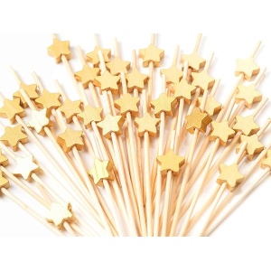 Palillos de madera hechos a mano para cócteles, 100 palillos de cóctel, suministros para fiestas, Dorado