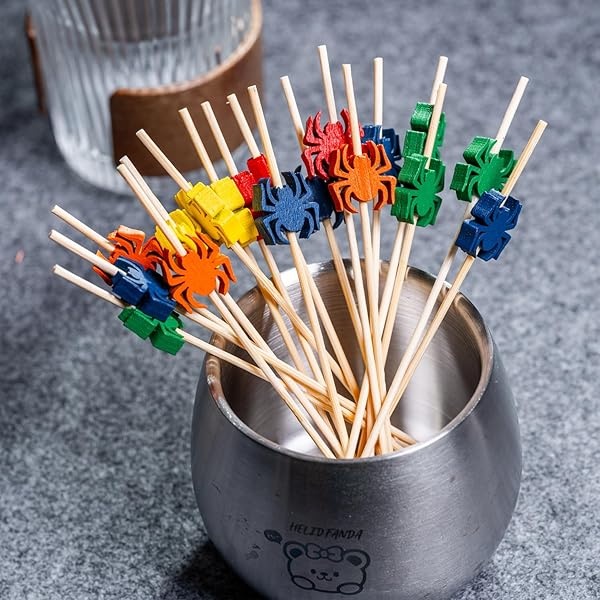 Palillos de madera hechos a mano para cócteles, 100 palillos de cóctel, suministros para fiestas, Plateado - Image 6