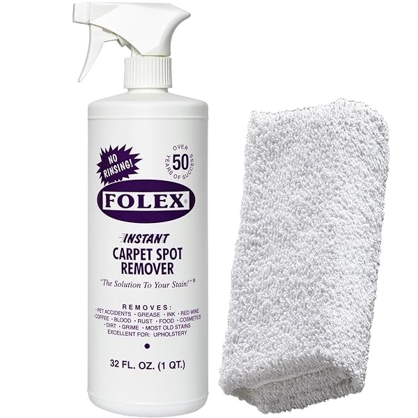 Paño de limpieza absorbente + spray Folex para alfombras | Kit instantáneo para eliminar manchas de alfombras y alfombras, 32 onzas