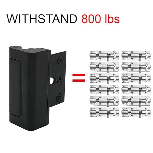 Paquete de 2 cerraduras de refuerzo para puerta con 8 tornillos, bloqueo de puerta de seguridad Defender para niños pequeños, bloqueo de puerta a prueba de niños con bloqueo nocturno, soporta 800 libras, Negro - Image 4