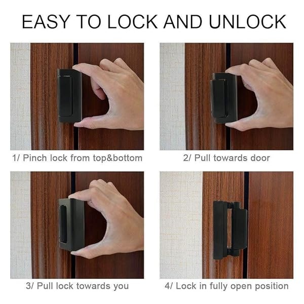 Paquete de 2 cerraduras de refuerzo para puerta con 8 tornillos, bloqueo de puerta de seguridad Defender para niños pequeños, bloqueo de puerta a prueba de niños con bloqueo nocturno, soporta 800 libras, Negro - Image 6