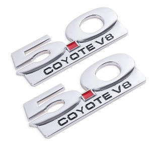 Paquete de 2 emblemas de Coyote V8 5.0 para Ford Mustang F150 F250 F350 (plateado)
