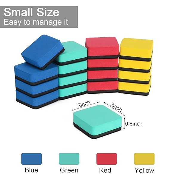 Paquete de 40 gomas de borrar blancas magnéticas para borrar en seco, borrador, limpiador de pizarrón, 4 colores surtidos para escuela, oficina, hogar, cuadrado - Image 3