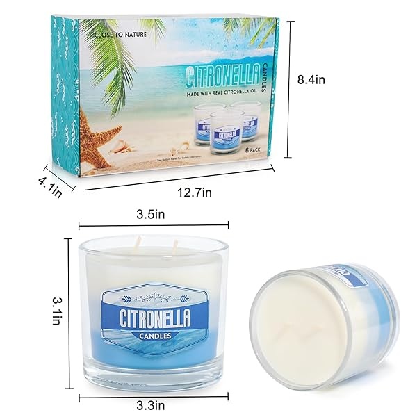 Paquete de 6 velas de citronela para exteriores, vela grande de 2 mechas de citronela para patio, vela de soja de citronela fresca de 6 onzas para el hogar, velas de 450 horas de larga duración para - Image 7