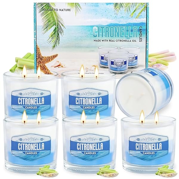Paquete de 6 velas de citronela para exteriores, vela grande de 2 mechas de citronela para patio, vela de soja de citronela fresca de 6 onzas para el hogar, velas de 450 horas de larga duración para