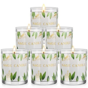Paquete de 6 velas de salvia pura de larga duración, 3.5 onzas cada vela de salvia para limpiar la energía negativa de la casa, velas de salvia de cera de soja natural para el hogar, velas de mancha de salvia para relajarse y restaurar el cuerpo y la mente