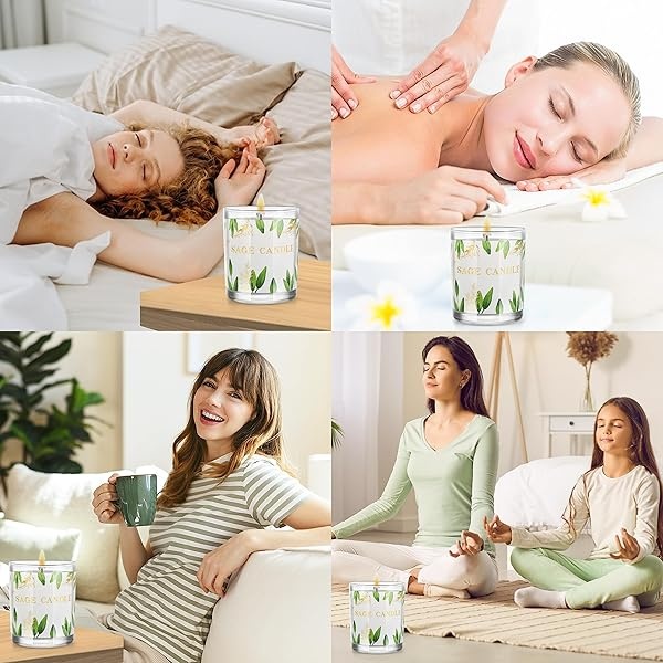 Paquete de 6 velas de salvia pura de larga duración, 3.5 onzas cada vela de salvia para limpiar la energía negativa de la casa, velas de salvia de cera de soja natural para el hogar, velas de mancha de salvia para relajarse y restaurar el cuerpo y la mente - Image 9
