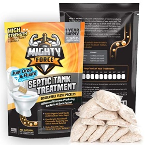 Paquetes de descarga para tratamiento de tanque séptico, desechables, 1 año de suministro (12 paquetes mensuales) – miles de millones de bacterias activas por paquete – simplemente gota, enjuagar, repetir