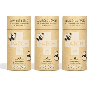 Parche para niños ecológicos de bambú para abrasiones y rozaduras, hipoalergénico, cuidado de heridas para piel sensible, biodegradable, libre de látex, libre de plástico, sin residuos, aceite de coco, 25 quilates (paquete de 3)