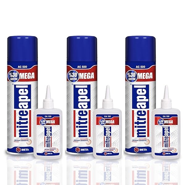 Pegamento MITREAPEL Super CA (3 x 130 g) con activador adhesivo en aerosol (3 x 17 fl oz). Pegamento Crazy Craft para madera, plástico, metal, cuero, cerámica, pegamento de cianoacrilato para manualidades y construcción, paquete de 3