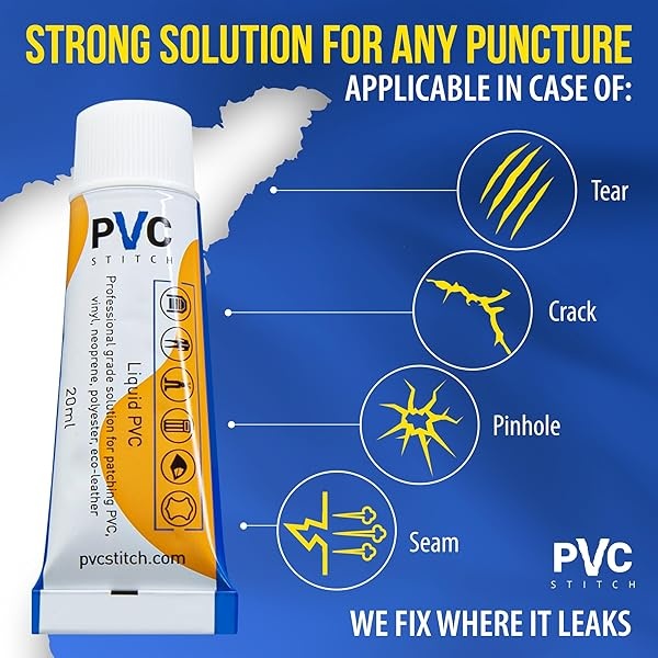 Pegamento de PVC + cordón, el mejor kit de reparación impermeable y resistente a los rayos UV para PVC, vinilo (botes hinchables, piscinas, colchones de aire, waders) neopreno (trajes de neopreno) poliéster (tiendas de campaña), cuerdas Goretex y otros - Image 3
