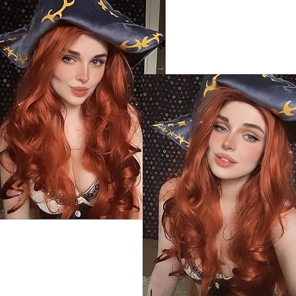 Pelucas Auburn Pelucas largas onduladas rojas sintéticas para mujeres Pelucas de jengibre rizadas naranja oscuro pelo ondulado resistente al calor rojo cobre peluca de repuesto Cosplay peluca - Image 4