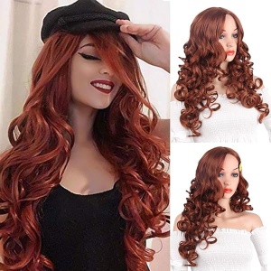 Pelucas Auburn Pelucas largas onduladas rojas sintéticas para mujeres Pelucas de jengibre rizadas naranja oscuro pelo ondulado resistente al calor rojo cobre peluca de repuesto Cosplay peluca