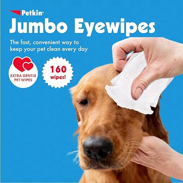 Petkin Jumbo Pet Eye Wipes, 80 toallitas extra húmedas, paquete de 2 – fórmula natural elimina suavemente la suciedad, la descarga y las manchas de desgarro – Seguro, conveniente y fácil de usar toallitas para mascotas para perros, gatos, cachorros y gatitos - Image 3