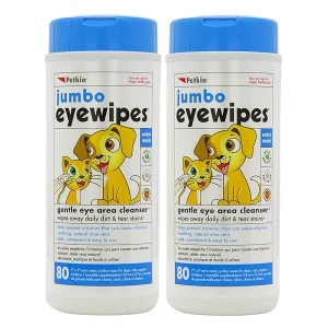 Petkin Jumbo Pet Eye Wipes, 80 toallitas extra húmedas, paquete de 2 – fórmula natural elimina suavemente la suciedad, la descarga y las manchas de desgarro – Seguro, conveniente y fácil de usar toallitas para mascotas para perros, gatos, cachorros y gatitos