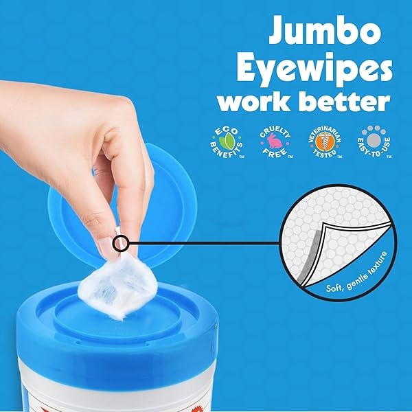 Petkin Jumbo Pet Eye Wipes, 80 toallitas extra húmedas, paquete de 2 – fórmula natural elimina suavemente la suciedad, la descarga y las manchas de desgarro – Seguro, conveniente y fácil de usar toallitas para mascotas para perros, gatos, cachorros y gatitos - Image 5