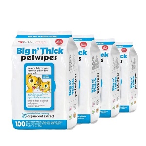 Petkin Petwipes, 400 toallitas – Big 'n Thick Extra Large Pet Wipes for Dogs and Cats – Limpia cara, orejas, cuerpo y zona de los ojos – Súper conveniente, ideal para el hogar o viajes – 4 paquetes de 100 toallitas