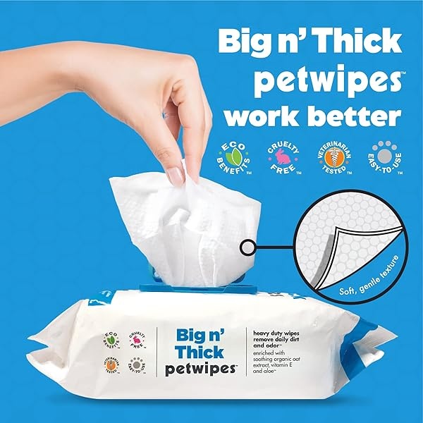 Petkin Petwipes, 400 toallitas – Big 'n Thick Extra Large Pet Wipes for Dogs and Cats – Limpia cara, orejas, cuerpo y zona de los ojos – Súper conveniente, ideal para el hogar o viajes – 4 paquetes de 100 toallitas - Image 5