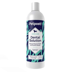 Petpost | Solución dental para perros - Aditivo de agua que elimina el mal aliento - Placa y caries dentales - Solución natural de limpieza de dientes