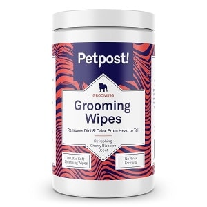 Petpost | Toallitas de aseo para perros – Toallitas grandes desodorizantes con aroma de cerezo en flor – 70 almohadillas de algodón ultra suaves en solución de limpieza (flor de cerezo)