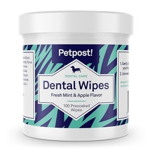 Petpost Toallitas dentales para perros – mal aliento, placa y caries dentales desaparecidos – 100 almohadillas preoaked en solución natural de limpieza de dientes