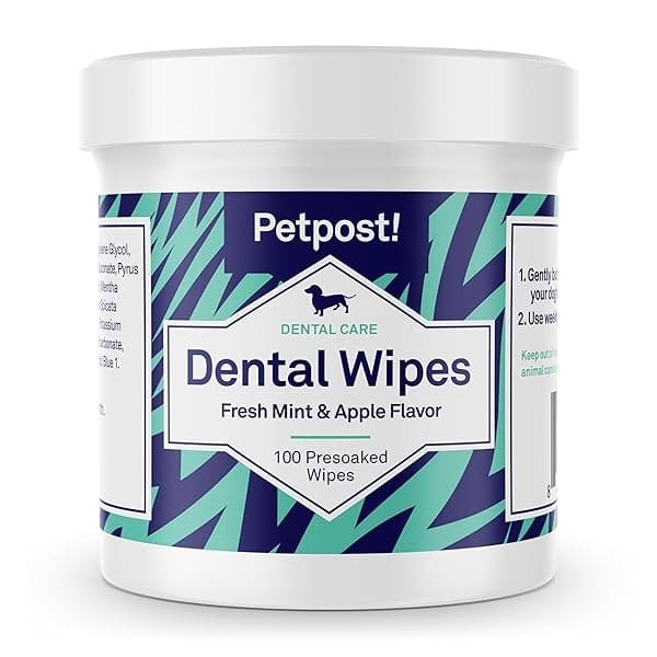Petpost Toallitas dentales para perros – mal aliento, placa y caries dentales desaparecidos – 100 almohadillas preoaked en solución natural de limpieza de dientes