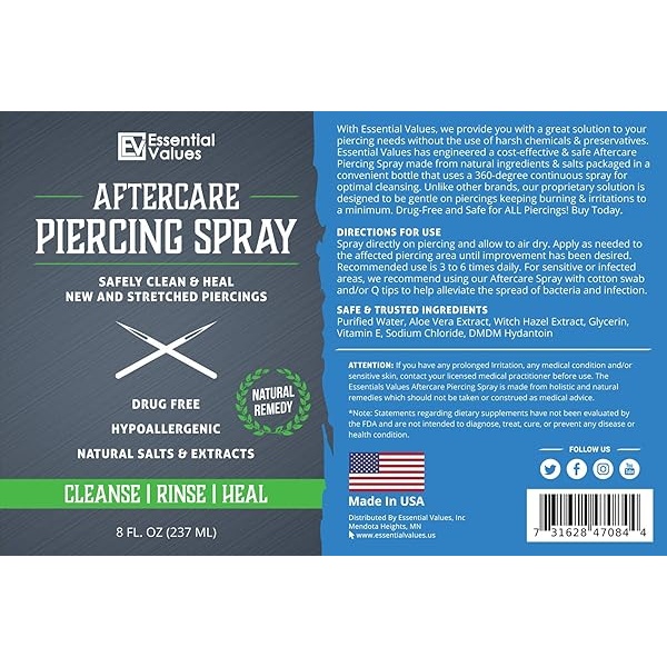 Piercing Aftercare Spray (236 ml), hecho de las mejores sales y aloe vera, natural y suave al contacto, cura heridas de piercing, fabricado en Estados Unidos - Image 4