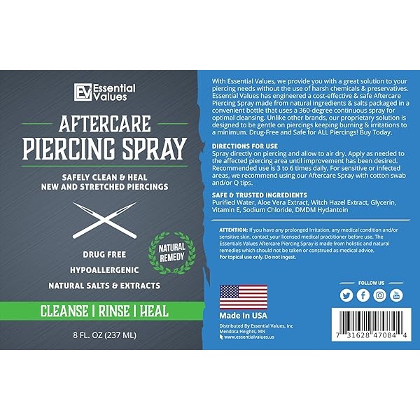 Piercing Aftercare Spray (236 ml), hecho de las mejores sales y aloe vera, natural y suave al contacto, cura heridas de piercing, fabricado en Estados Unidos - Image 7