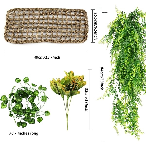 PietyPet Accesorios de dragón barbudo, hamaca de dragón barbudo, decoración de reptil, accesorios de tanque de gecko de leopardo, hamaca de reptil con plantas de vides trepadoras de selva, plantas para camaleón, lagartos, geco, serpientes - Image 3