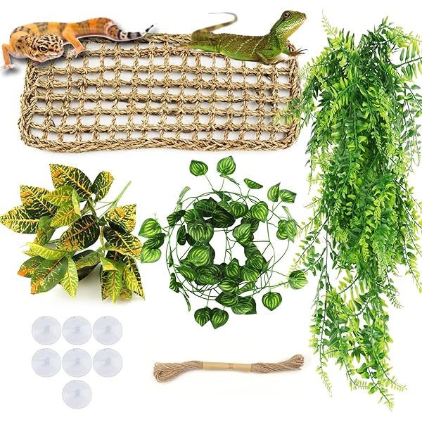 PietyPet Accesorios de dragón barbudo, hamaca de dragón barbudo, decoración de reptil, accesorios de tanque de gecko de leopardo, hamaca de reptil con plantas de vides trepadoras de selva, plantas para camaleón, lagartos, geco, serpientes - Image 4
