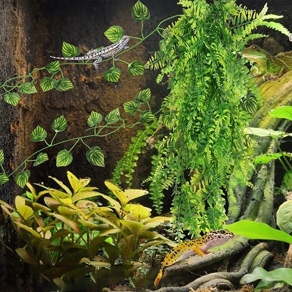 PietyPet Accesorios de dragón barbudo, hamaca de dragón barbudo, decoración de reptil, accesorios de tanque de gecko de leopardo, hamaca de reptil con plantas de vides trepadoras de selva, plantas para camaleón, lagartos, geco, serpientes - Image 8