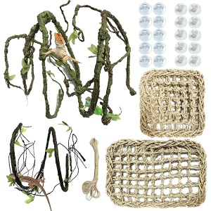 PietyPet Reptile Lagarto Hábitat Accesorios de decoración, hamaca de dragón barbuda, hamaca de reptil natural con enredaderas artificiales y plantas para camaleón, lagartos, gecko, serpientes