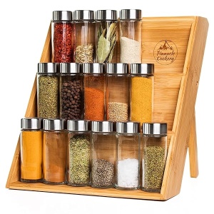 Pinnacle Cookery Bamboo Spice Rack - Eco Friendly Wooden Spice Rack 3 Tiered Spice Organiser for Drawer - Space Saving Wooden Vertical Spice Shelf for Countertop