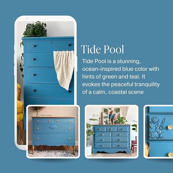 Pintura de estilo gis, para muebles, decoración del hogar, manualidades, ecológica, todo en uno, no necesita cera (muestra (4 onzas), piscina de marea) - Image 4