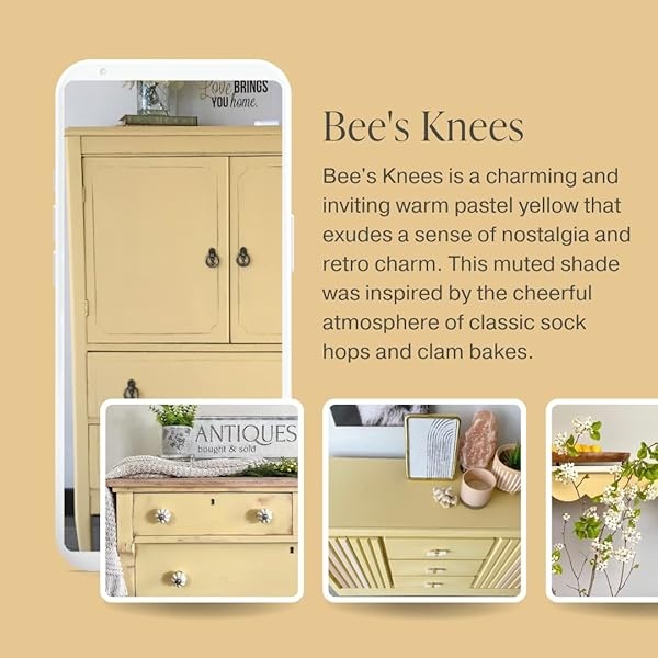 Pintura de estilo gis, para muebles, decoración del hogar, manualidades, respetuosa con el medio ambiente, todo en uno, no necesita cera (rodillas de abeja [amarillo suave], cuarto de galón (32 onzas)) - Image 4