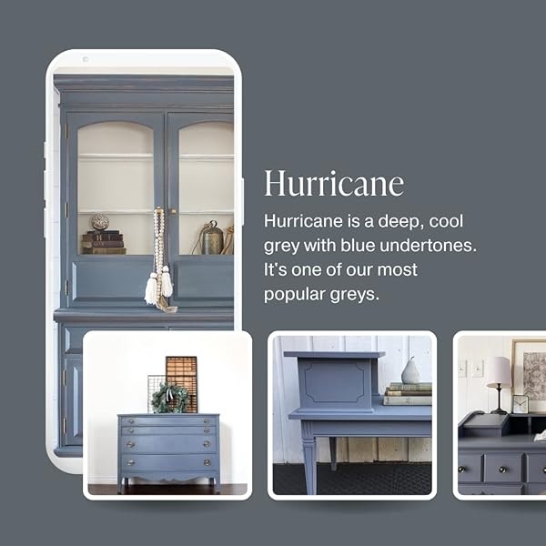 Pintura de estilo gis, para muebles, decoración del hogar, manualidades, respetuosa con el medio ambiente, todo en uno, no necesita cera (urricán [gris frío], pinta (16 onzas)) - Image 4