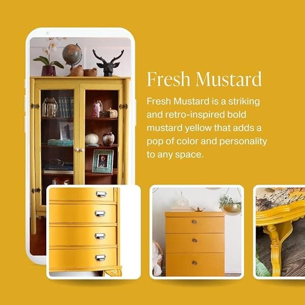 Pintura de estilo gis, para muebles, decoración del hogar, manualidades, respetuosa con el medio ambiente, todo en uno, no necesita cera (mostaza fresca [amarillo mostaza], pinta (16 onzas)) - Image 4