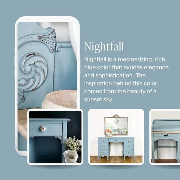 Pintura de estilo gis, para muebles, decoración del hogar, manualidades, respetuosa con el medio ambiente, todo en uno, no necesita cera (noche [azul], muestra (4 onzas)) - Image 4