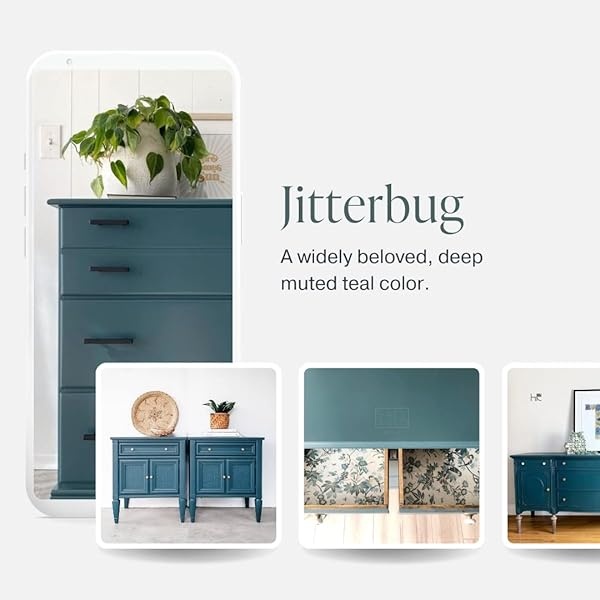 Pintura de estilo gis, para muebles, decoración del hogar, manualidades, respetuosa con el medio ambiente, todo en uno, no necesita cera (Jitterbug [verde azulado oscuro], cuarto de galón (32 onzas)) - Image 4