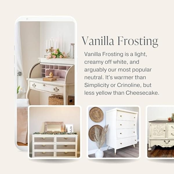 Pintura de estilo gis, para muebles, decoración del hogar, manualidades, respetuosa con el medio ambiente, todo en uno, no necesita cera (glaseado de vainilla [blanco roto], muestra (4 onzas)) - Image 4