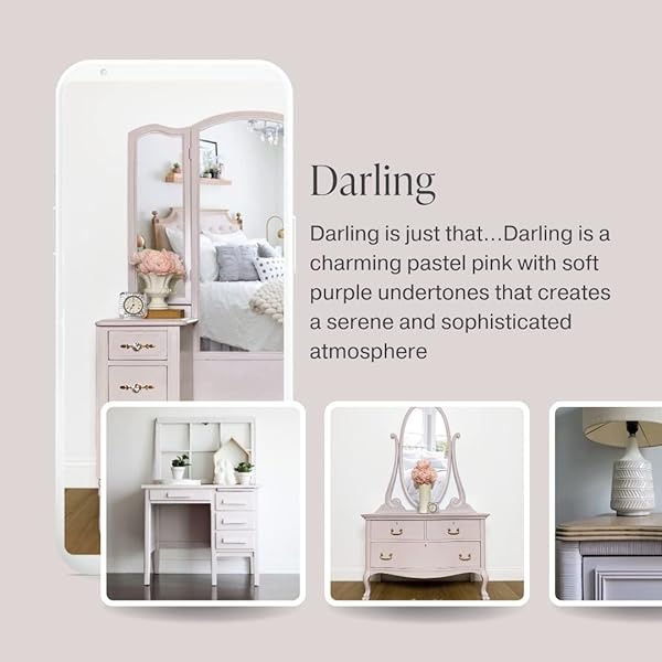 Pintura estilo gis – para muebles, decoración del hogar, manualidades, ecológica, todo en uno, no necesita cera – Colores de colección Lustrum, Darling, pint (16 oz), 1 - Image 4