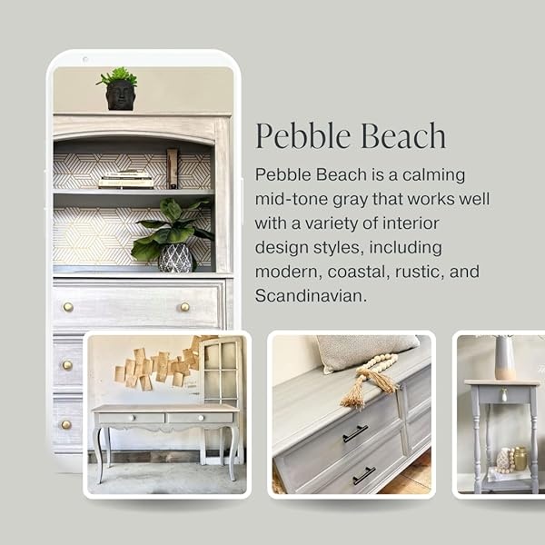 Pintura estilo gis – para muebles, decoración del hogar, manualidades, respetuosa con el medio ambiente, todo en uno, no necesita cera (playa de guijarros [gris], pinta (16 onzas)) - Image 4