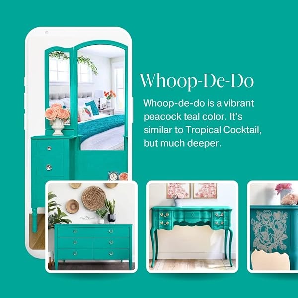 Pintura estilo tiza – para muebles, decoración del hogar, manualidades, respetuoso con el medio ambiente, todo en uno, no necesita cera, colores de colección de Lustrum (Whoop-de-do [Bright Teal], muestra (4 onzas) - Image 4