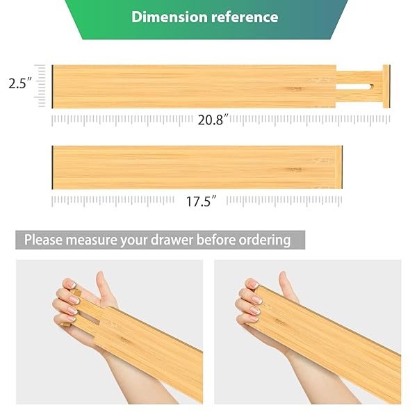 Pipishell 4-Pack Bamboo Drawer Dividers, 17.5-20.8" Adjustable Separators Expandable Drawer Divider Organizers Kitchen Utensils Organization Extra Long for Dresser Bedroom Bathroom Office 2.5" High - Image 3