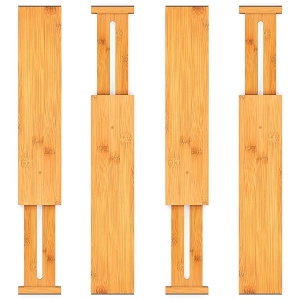 Pipishell 4-Pack Bamboo Drawer Dividers, 17.5-20.8" Adjustable Separators Expandable Drawer Divider Organizers Kitchen Utensils Organization Extra Long for Dresser Bedroom Bathroom Office 2.5" High