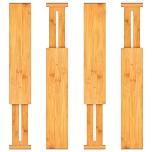 Pipishell 4-Pack Bamboo Drawer Dividers, 17.5-20.8" Adjustable Separators Expandable Drawer Divider Organizers Kitchen Utensils Organization Extra Long for Dresser Bedroom Bathroom Office 2.5" High