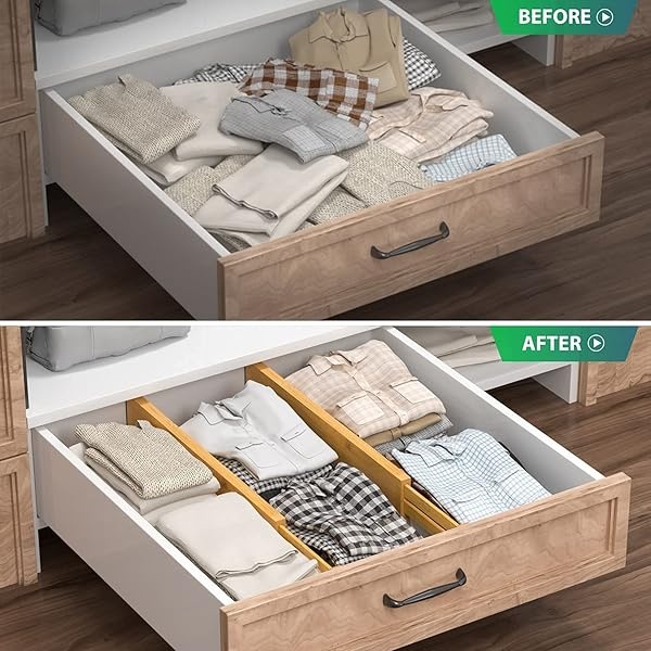 Pipishell 4-Pack Bamboo Drawer Dividers, 17.5-20.8" Adjustable Separators Expandable Drawer Divider Organizers Kitchen Utensils Organization Extra Long for Dresser Bedroom Bathroom Office 2.5" High - Image 5