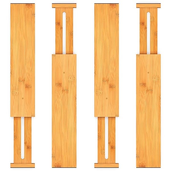 Pipishell 4-Pack Bamboo Drawer Dividers, 17.5-20.8" Adjustable Separators Expandable Drawer Divider Organizers Kitchen Utensils Organization Extra Long for Dresser Bedroom Bathroom Office 2.5" High