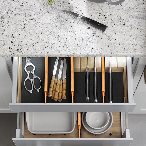 Pipishell 4-Pack Bamboo Drawer Dividers, 17.5-20.8" Adjustable Separators Expandable Drawer Divider Organizers Kitchen Utensils Organization Extra Long for Dresser Bedroom Bathroom Office 2.5" High - Image 9